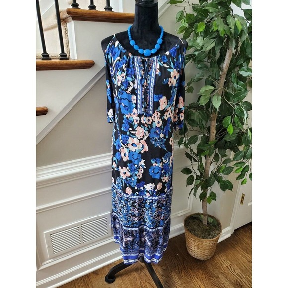 Newyork & Co. Women's Floral 100% Rayon Cold Shoulder Sleeve Maxi Dress Size 2XL - Picture 1 of 11